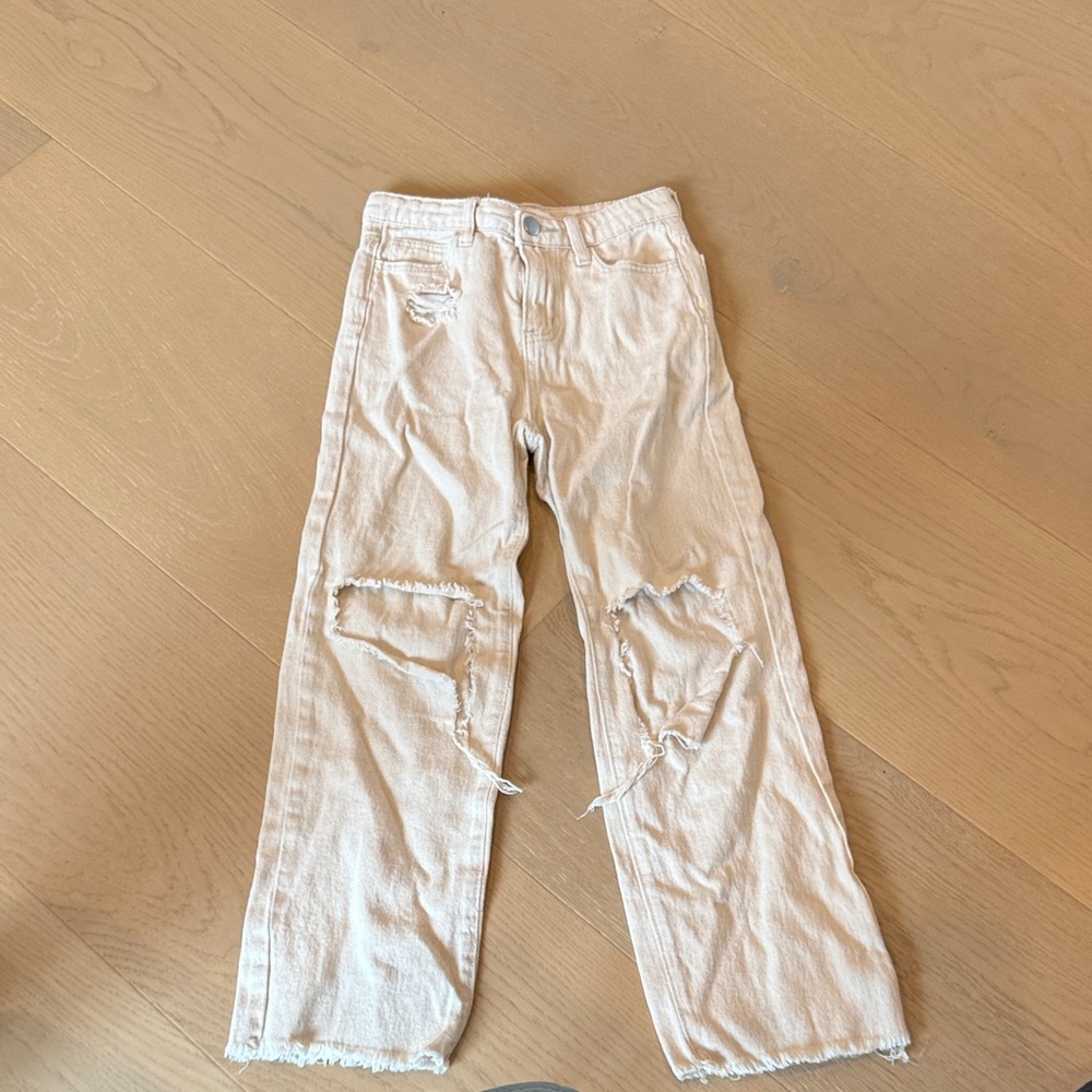 GB Girls Cream Distressed Jeans